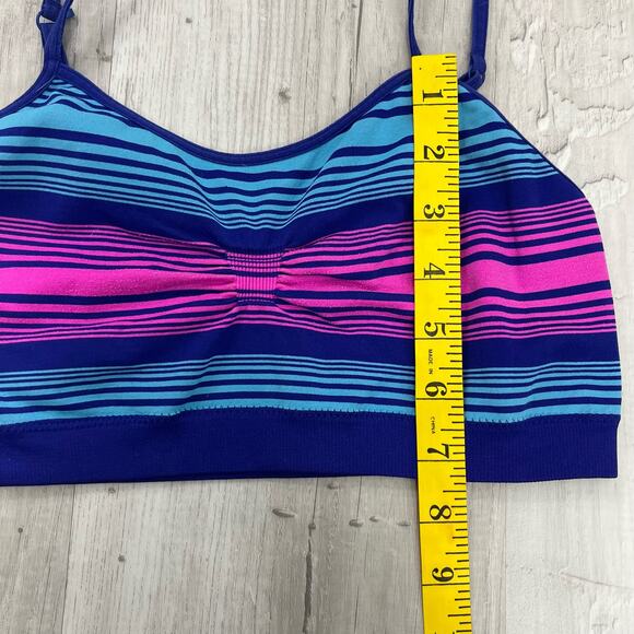 Striped Stretchy Spaghetti Strap Sports Bra Purple Blue Pink Adjustable Straps - Picture 5 of 5